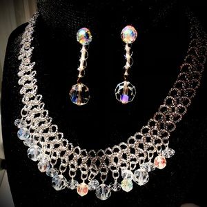 Vintage Swarovski Silver Toned Crystal Necklace & Matching Earrings